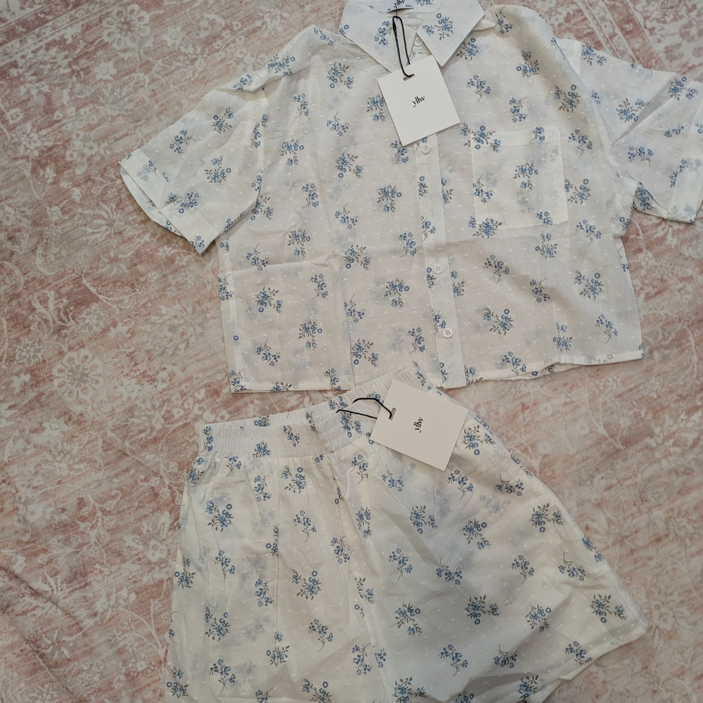 Blue Floral Shirt and Shorts Set